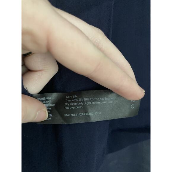 Eileen Fisher Sheer Silk Georgette V Neck Midnight Blue Elbow Slv Box Top Small - Picture 6 of 9